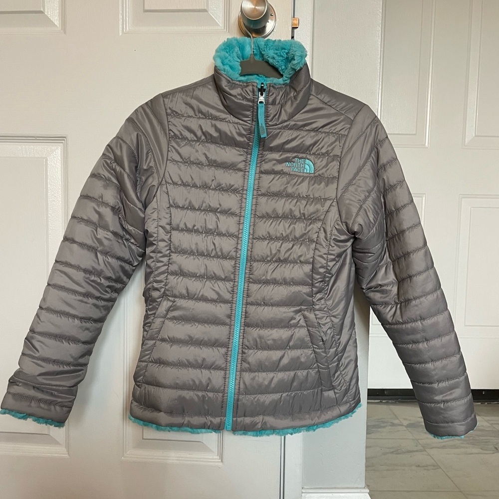 North face reversible puffer fleece jacket Girls size L (14/16)